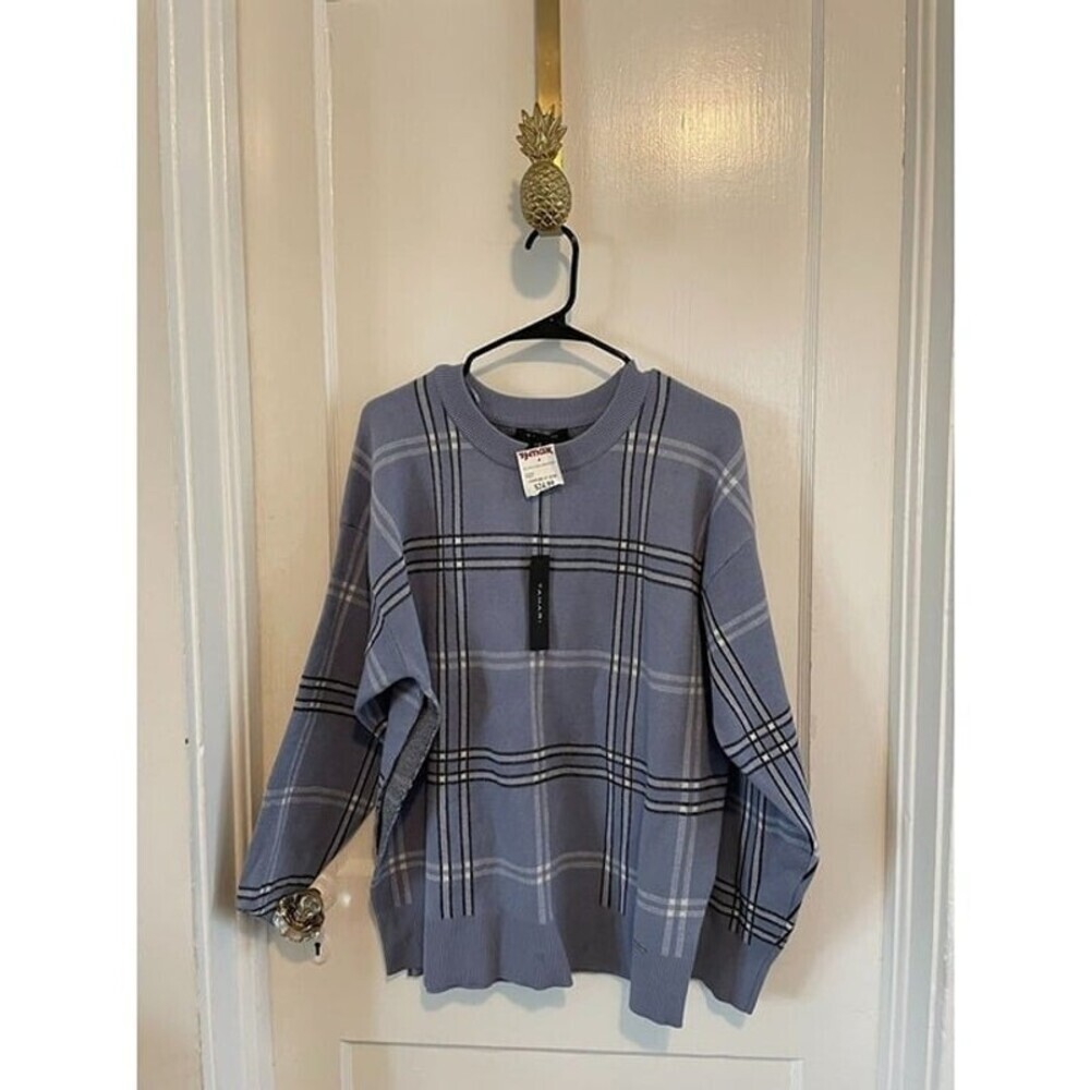 Tahari Women's Size X-large Blue Plaid NEW Sweater DAMAGED